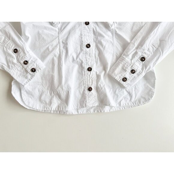 GANNI White Cotton Poplin V-Neck Frill Collar Button Up Shirt Blouse, Size 32/0 - Picture 11 of 16